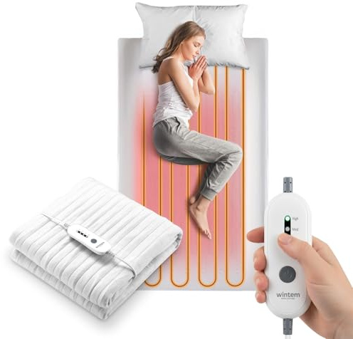 Wintem - Coperta Termica Elettrica Singola Comfy 150x80cm con Timer 8 Ore, 4 Livelli di Temperatura e Telecomando Staccabile per Calore Regolabile e Lavaggio Sicuro in Lavatrice