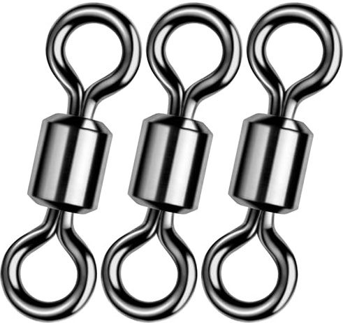 Alwonder 50-Pack Fishing Swivels Barrel Swivels Fishing Tackle Rolling Swivel Freshwater Saltwater Swivel Small Matt Black Stainless Steel Terminal Tackle Lures Leaders Line Connectors Size 10