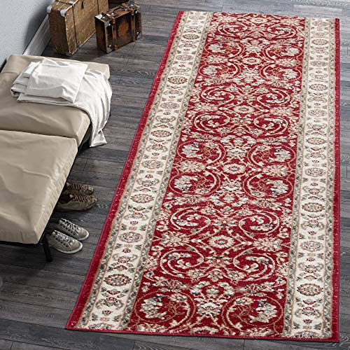 Carpeto Rugs Mazovia Alfombra de Pasillo Larga - Design Oriental Moderno Pelo Corto - Alfombras de Pasillo por Metros - Alfombras para Pasillos Largos - Moqueta por Metros - Rojo Borgoña 1-100x100 cm