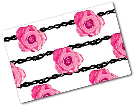 Tagliere Vetro Temperato 80x52 cm da Cucina con Piedini Antiscivolo Durevole e Igienico Resistente al Calore con Stampe Facile da Pulire Rettangolare Antigraffio - Rose