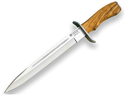 Joker Jaktkniv Chamoís CO31, med olivträhandtag och blad 25,5 cm, brun läderslida, 300 gram vikt, tving av rostfritt stål, fiskeredskap, jakt, camping och vandring