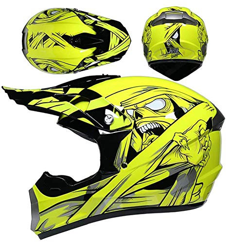 JCLDG ATO-Helme Kids Pro Kinderhelm Crosshelm Schutzhelm Motorradhelm Quadhelm Kinder Cross BMX MX Enduro Helm mit Handschuhe Maske Brille, Unisex ATV Helm Sicherheit,Grün,XL