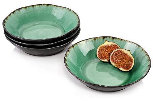 Sänger | Suppenteller Palm Beach tief, 4-teiliges Set aus Steingut, Suppenschalen, Teller Set 750 ml | PREMIUM COLLECTION