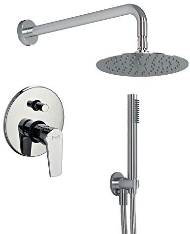 OGOMONDO Kit Doccia Tondo 1 Completo di Soffione Doccetta e Miscelatore con Deviatore Red