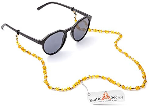 Brillenkette, Bernstein-Halskette, Brillenketten für Damen und Herren, Riemen, Sonnenbrillenhalter, verhindert das Herunterrutschen der Brille an der Nase, Maske, Kette Gr. 90, honig