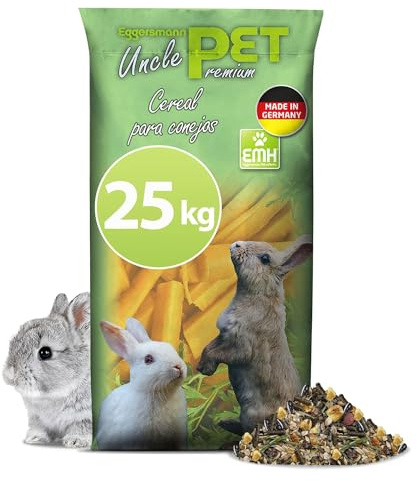 Eggersmann Uncle Pet 25 kg di cibo per conigli - muesli di coniglio premium - cibo per conigli con il potere naturale di erbe e carote - accessori per conigli (sacco da 25 kg)