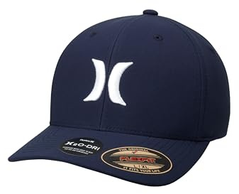 Hurley Mens Baseball Cap - Moisture Wicking Flexfit Fitted Hat for Men, Curved Brim Ball Cap with H2O Dri Sweatband, Size Large-X-Large, Obsidian