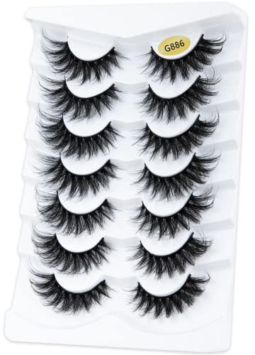 Ciglia Finte Drammatico Fluffy 6D - 7 Paia Ciglia Naturali Ricci Spesse Riutilizzabili (G886-7Pcs-Nero)