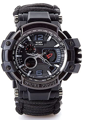 WLDOCA 50M wasserdichte militärische Taktische Paracord-Uhr Multifunktions-Outdoor-Survival-Uhr für Männer Sport-Armbanduhren mit Kompass-Thermometer