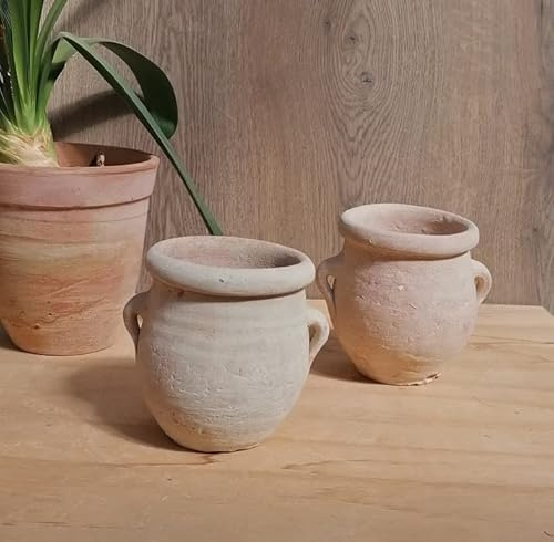 terracotta-toepfe-de 2 er Set kleine Pflanztöpfe je ca. 14cm hoch aus Terracotta Blumentopf Pflanzgefäß für Garten Balkon Terrasse Mediterran