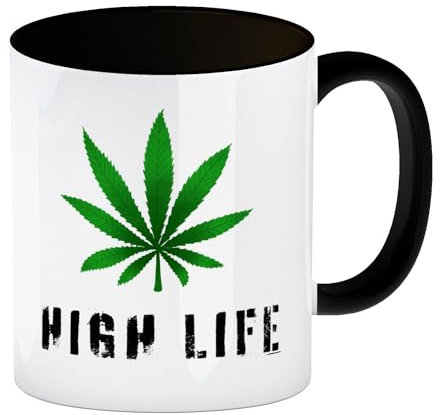 speecheese High Life Kaffeebecher Schwarz mit Marihuanablatt in grün