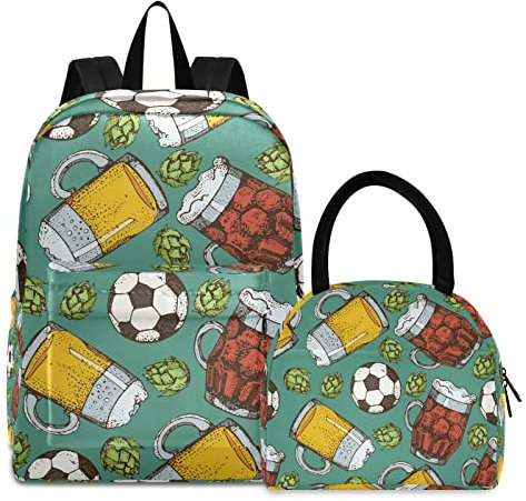 Mnsruu Tasse en verre à bière avec ballon de football pour enfants, sac d'école, sac à dos léger pour l'école, les adolescents, les filles, les garçons, multicolore, Taille unique, Ensemble cartable