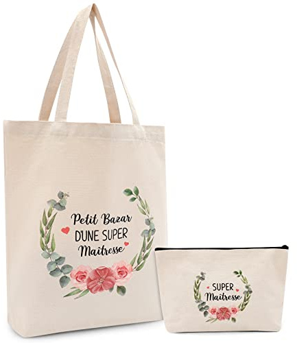 Rhdekoein Tragetasche und Beutel für die Lehrerin kleine Tasche Baumwolltasche Geschenk für Lehrerin 2 Stück