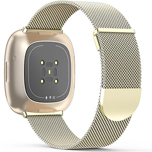 Higgs Ersatzarmband Kompatibel mit Fitbit Versa 3/Fitbit Versa 4/Fitbit Sense/Sense 2 Armband für Damen Herren, Dual Magnetisch Einstellbar Glattes Edelstahl Metall Armbänder für Fitbit
