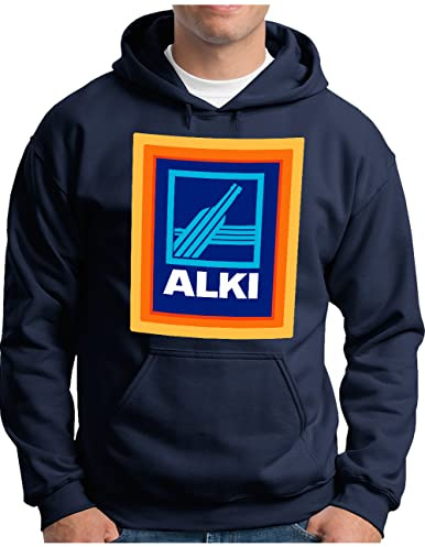 OM3® Alki Hoodie - Herren - Parodie für Alkohol Liebhaber Saufparty Fun - Kapuzen-Pullover Navy, XXL