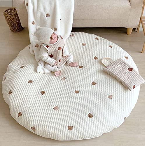 Fouriding Baby Spielmatte Kinder Krabbelmatte Baby Schlafen Baumwollteppiche Baby Spiel Turnhalle Matte für Aktivität Turnhalle Bodenmatte Kinderzimmer Dekorativ (Bär), 85*85cm