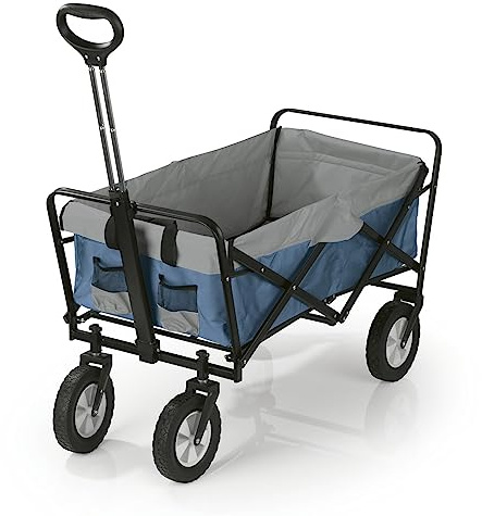 EASYmaxx rullvagn | Handvagn | transportkärra | upp till 80 kg lastkapacitet | vikbar | modern design | robust nylonöverdrag | 360° vridbara leder på framhjulen | med lock [blågrå)
