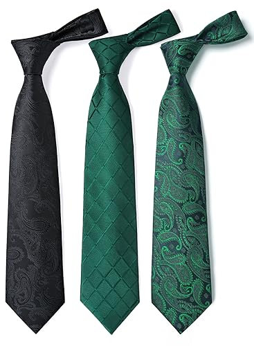 HISDERN Lot 3 PCS Klassische elegante Herren Seidenkrawatte Set Krawatte & Einstecktuch - Mehrere Set für Vatertag Geschenk