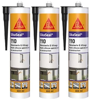 Lot de 3 mastics silicone SIKA SikaSeal 110 Menuiserie & Vitrage - Noir - 300ml