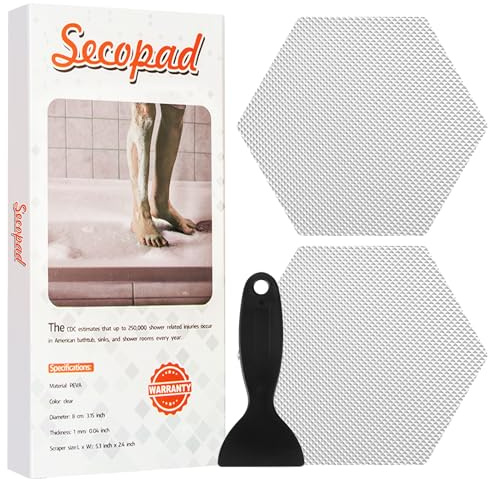 Secopad Hexagon Non Slip Bathtub Stickers with Scraper, 12PCS, Clear