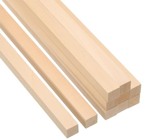 PATIKIL Aste in Legno per Stuzzicadenti da 9/16 Pollici, 10 Pezzi di Bastoni Quadrati di Legno Non Finiti da 12 Pollici per Fai da Te e Articoli per l'Artigianato