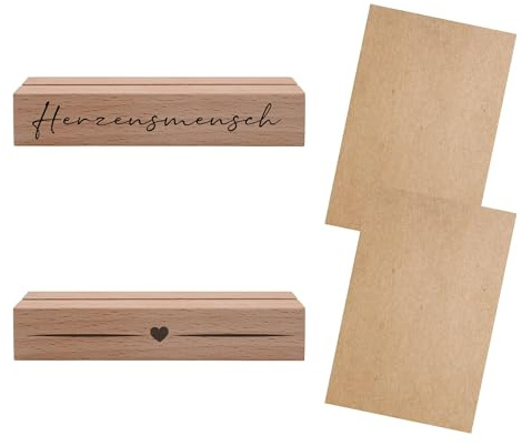 Interluxe Kartenhalter - Herzensmensch - 2er Set Grußkartenhalter mit Zwei Karten Fotohalter Kartenständer Tischkartenhalter aus Holz