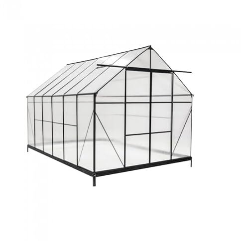 GRINDI IN THE GARDEN - Garten Gewächshaus Aluminium Gartenhaus Treibhaus aus Polycarbonat für Garten - Alu, schwarz - Verbena I, 3,7x2,4m - Schrägdach stabil Winterfest & Einfach zu Montieren
