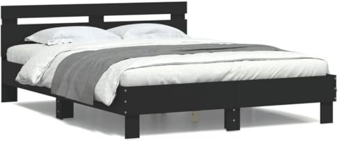 LAPOOH Bettgestell mit Kopfteil LED-Beleuchtung Schwarz 150x200 cm, Bett, Bed Frame, Familienbett, Bettrahmen, Bett Gestell, Bett Rahmengestell, Schlafzimmer Bett - 3207540