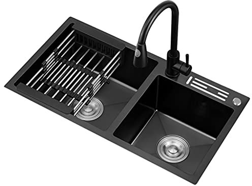 Wasserhahn, ausziehbarer Wasserhahn, Nano-Waschbecken, Doppelwaschbecken, Edelstahlspüle, großes Fassungsvermögen, Küchenspüle, Barspüle, Spüle mit Messerhalter