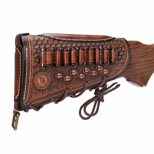 TOURBON Bolsa de munición para Culata de Rifle de Cuero de Vaca Soporte Ajustable para reposa mejillas para Cartuchos 30.06, 30.30, 308