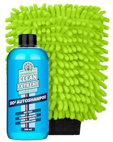 CLEANEXTREME SiO2 Autoshampoo Konzentrat mit Hybrid Ceramic Versiegelung | Set mit 500 ml Auto Shampoo und Mikrofaser-Waschhandschuh