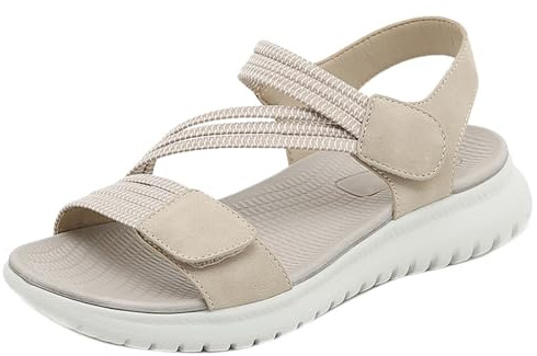 RZYW Womens Orthopedic Sandal, Comfort Wedge Sandals for Women, Orthotic Open Toe Ladies Sandals, Summer Anti-slip Platform Beach Shoes, Cushion Walk Leather Sandals,Beige,35/225mm