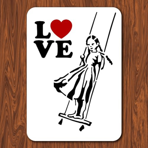 INFUNLY 29.7x21 cm/11.6 x 8.2 Zoll Banksy-Malschablone Mit Dem Motiv „Eine Frau Schaukelt Auf Einer Schaukel“, Wiederverwendbare Banksy-Straßen-Draffiti-Schablone, Banksy-Stil-Muster-Kunstschablone Zu