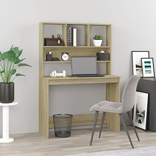 ZEYUAN Schreibtisch mit Regal Sonoma-Eiche 102x45x148 cm Holzwerkstoff, Gaming Tisch, Computertisch, Computer Desk, Office Table, Bürotisch, Arbeitstisch, Nähtisch, Pc Tisch