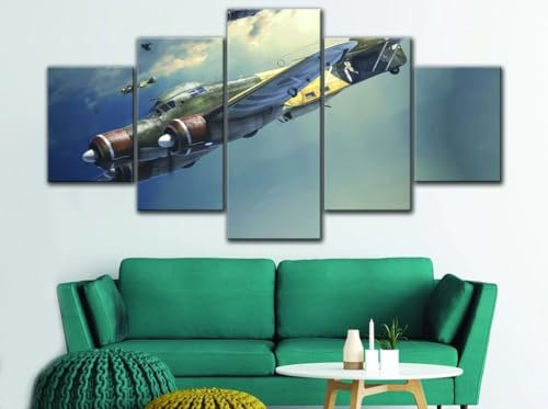 TETEOLALA Leinwand Bilder 5 Teilig Vintage Flugzeug Flugzeug Bomber Wandbilder Wohnzimmer Modern Bilder, Poster, Kunstdrucke Büro Flur Bad Küchebilder -Ungerahmt