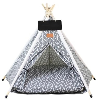 Tipi-Zelt for Haustiere, Katzen und Hunde, tragbar, abnehmbar und waschbar, Hundehütte, geeignet for Ausruhen und Entspannen im Freien(GY - Fishbone,M-5-corner Tent)