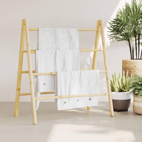 Tidyard Échelle à Serviettes Double avec 4 échelons 90x50x100 cm Bambou, Porte Serviette Salle de Bain avec Barres, Support de Serviettes pour Salle de Bain, Cuisine, Salon
