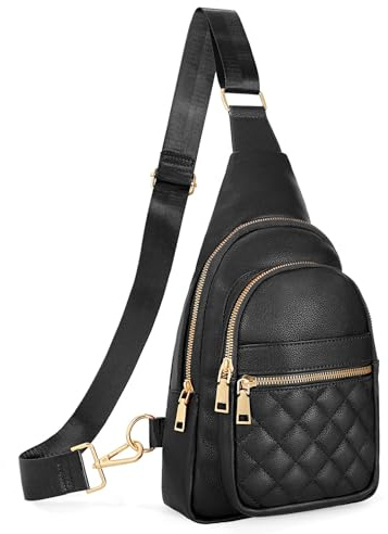 JasGood Sling Bag for Women Crossbody Leather Fanny Packs Chest Bag Sling Backpack for Fashion Travel,Black