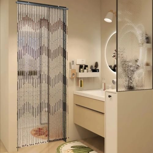 HuKaiL 90 x 220cm Bambusvorhang, 31 Zeilen Bambus Türvorhang Fliegenvorhang Braun Beige mit Wellenmuster, Holzperlenvorhang Perlenvorhang aus Holz für Türvorhänge, dekorative Vorhänge und Raumteiler