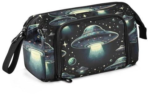 Mnsruu Trousse à crayons de grande capacité, soucoupe volante dans le cosmos foncé, sac à stylos, pochette pour papeterie, école, université, bureau, pour adolescents, adultes, étudiants, Soucoupe