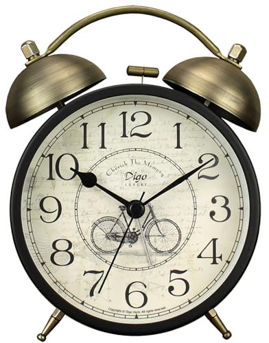 Maxspace Reloj despertador de doble campana, reloj despertador analógico retro silencioso sin tictac con luz nocturna, reloj de escritorio pequeño para mesita de noche, funciona con pilas (bicicleta)