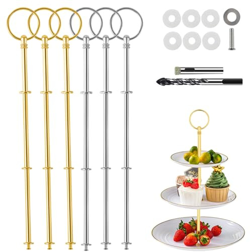 6 Pack Etageren Stangen Set Etagere Bausatz Hochzeitstorte Tortenständer 2-3 Etage Vintage Metall Stangen Für Partyhochzeits Displayständer(Kommt Mit Zwei Bohrern)