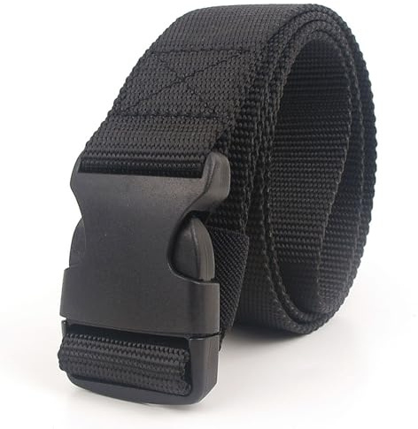 Nylonbälte för män och kvinnor, taktiskt tygbälte med plastspänne, justerbart midjebälte för utomhusträning och sport, flygplatsens säkerhet, 110 cm, Svart, 110 cm