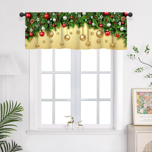 Joyswahl Scheibengardinen mit Weihnachten Muster Kurz Küchengardinen durch Tunnelzug Bistrogardine Kinderzimmer Kurzstores Weihnachtsgardine Grün HxB 45x145cm 1 stück