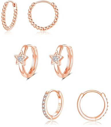 Loutade Creol-silver 925, 3 par, 925 sterlingsilver, örhängen, kreolskt set med kubisk zirkon, allergivänliga små örhängen silver 925, brosk sömn silver, damer kreoler för flera piercingar, Kubisk