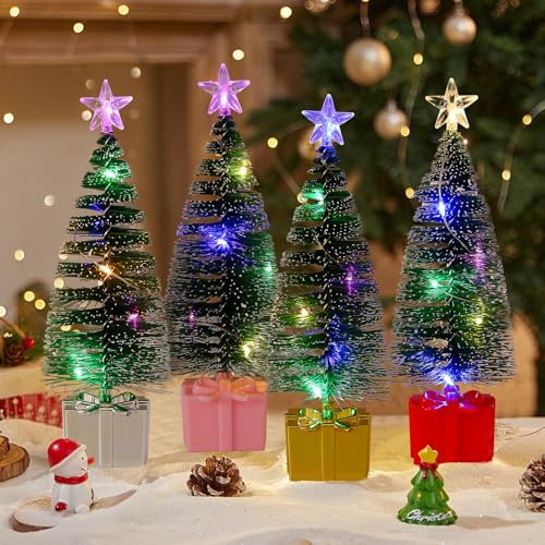 4 Stück Mini Weihnachtsbaum mit Licht, 16cm Kleiner Weihnachtsbaum mit Beleuchtung Mini Künstlicher Weihnachtsbaum Beleuchtet Miniatur Weihnachtsbaum mit LED für Weihnachten Tischdeko