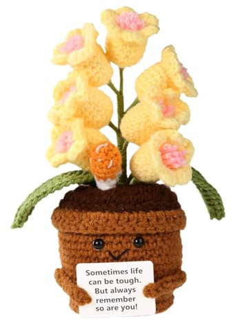 TOYMIS Flor Positiva de Crochet, Lirio de Los Valles de Ganchillo Planta de Ganchillo Plantas Positivas Apoyo Emocional para Regalo Inspirador Hogar Oficina Automóvil Decoración(Amarillo)
