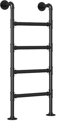 HJDSUDU An der Wand montierte Dachbodenleiter, Schwarze Metall-Rundrohrleitern aus Eisen für Zuhause, universelle, platzsparende Trittleiter für Wohnmobile für Hochbetten,60cm/23.6in