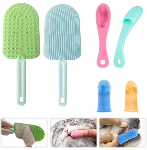 Katzenbürsten-Set für kurzhaarige Katzen, Fellpflege, Tierhaarentferner, Zungenkamm, Kleidung, Teppich, Silikon-Kinn-Ohr-Augenbürsten und Finger-Zahnbürste, Haustierzubehör-Set, Hunde-Zubehör-Set, für