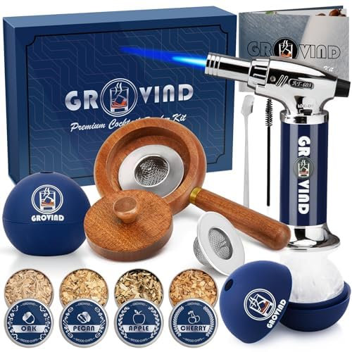 Grovind Whiskey-Räucher-Set, Cocktail-Räucherset mit Taschenlampe, Bourbon-Räucher-Set, Trinkräucher-Set, Vatertagsgeschenk, Whiskey-Bourbon-Geschenke für Männer (Marineblau)